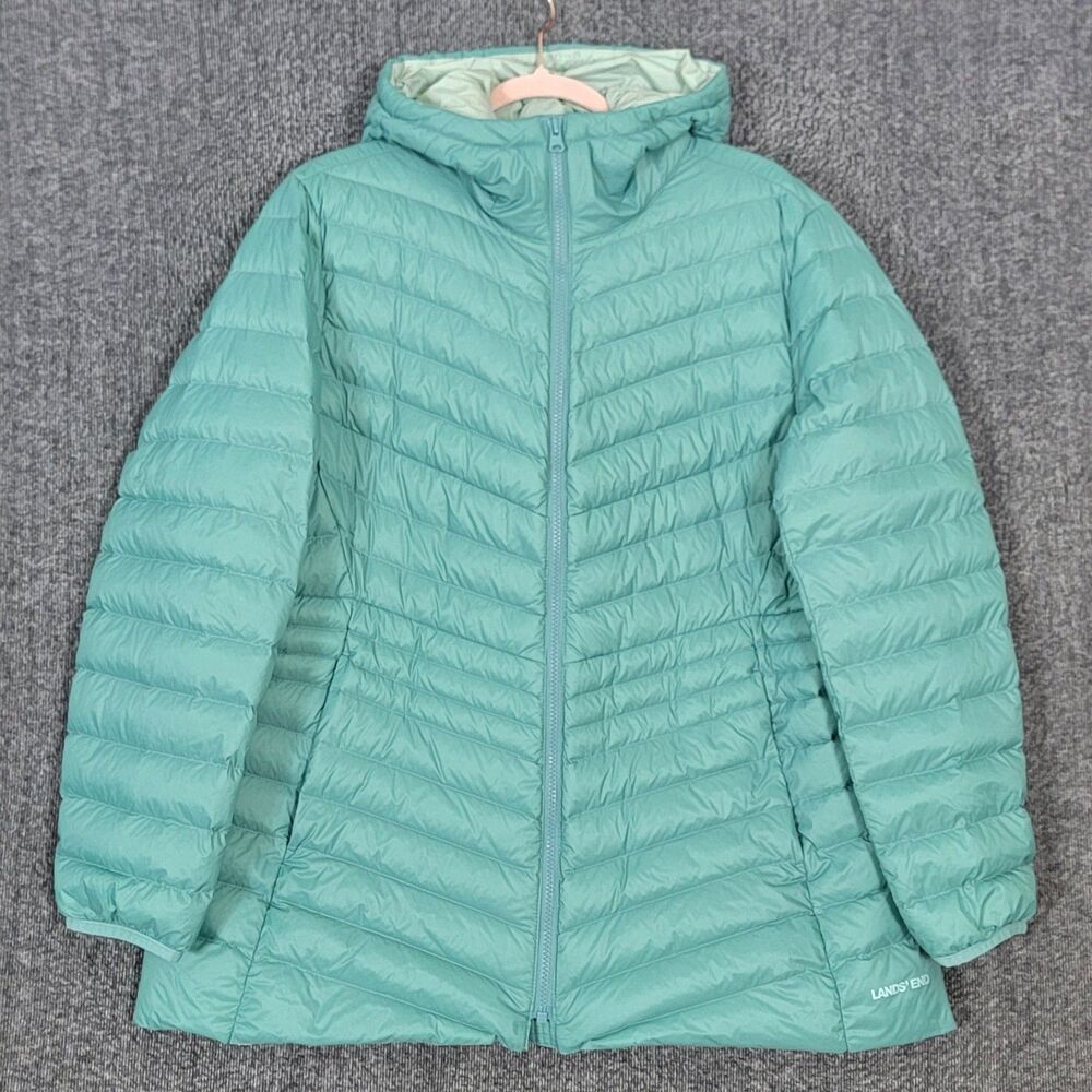 Lands End Long Jacket L/P Ultra Lightweight Wanderweight Packable Down Puffer